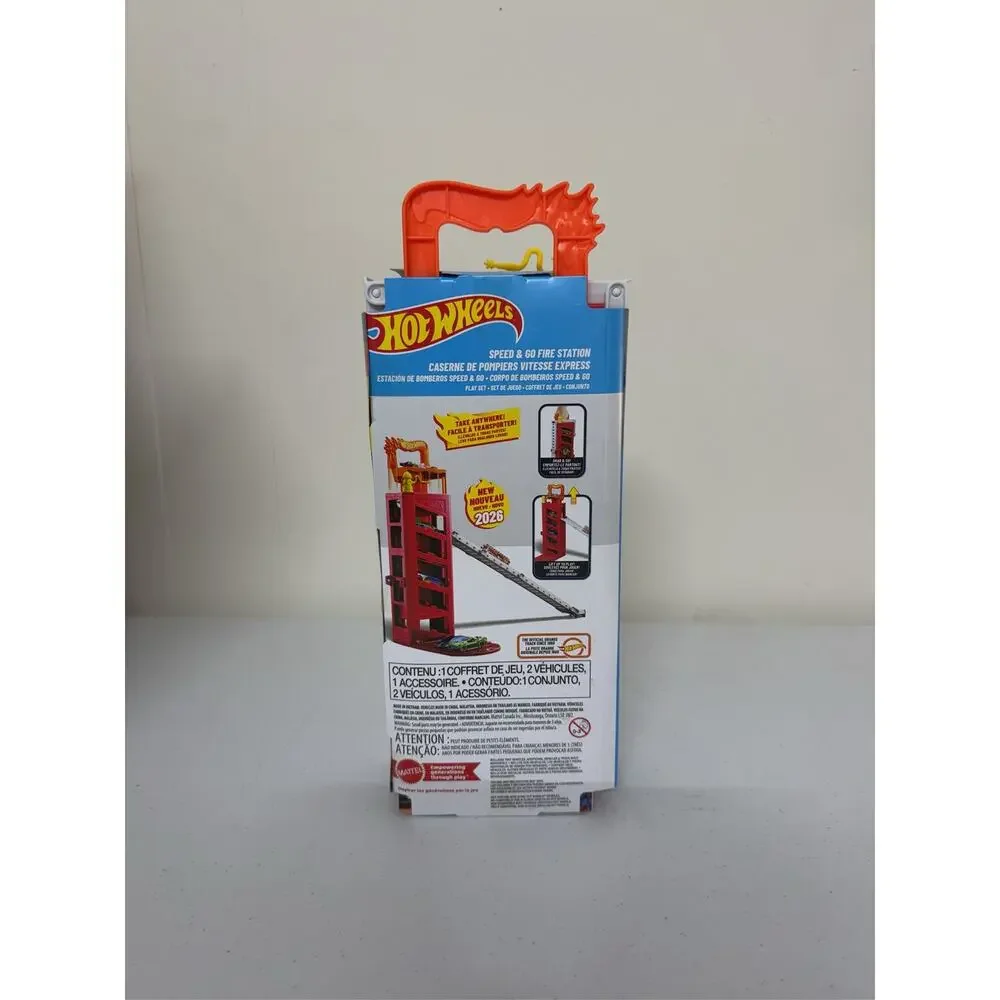 Hot Wheels City Speed & Go Fire Station Playset with 2 Toy Cars